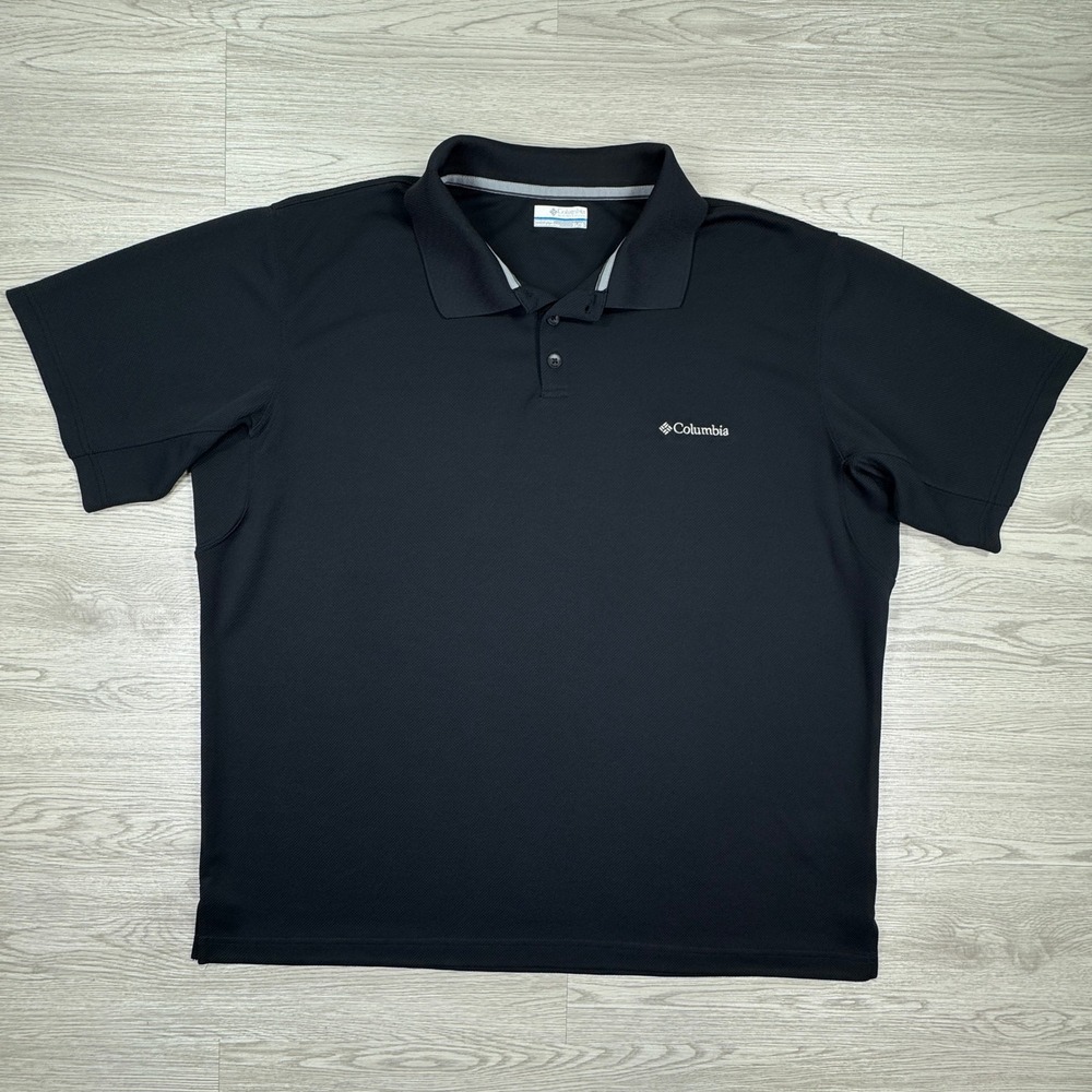 Columbia Mens Polo Shirt Short Sleeve Performance Mesh Black XL Logo Golf Hiking